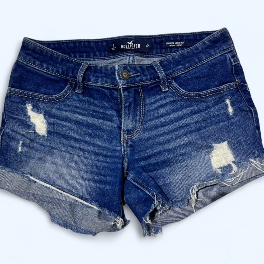 Hollister Women’s Denim Low Rise Midi Shorts Vintage Stretch size‎ 1 Mini Short